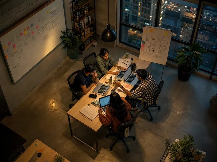 The Lumecore team collaborating in the office